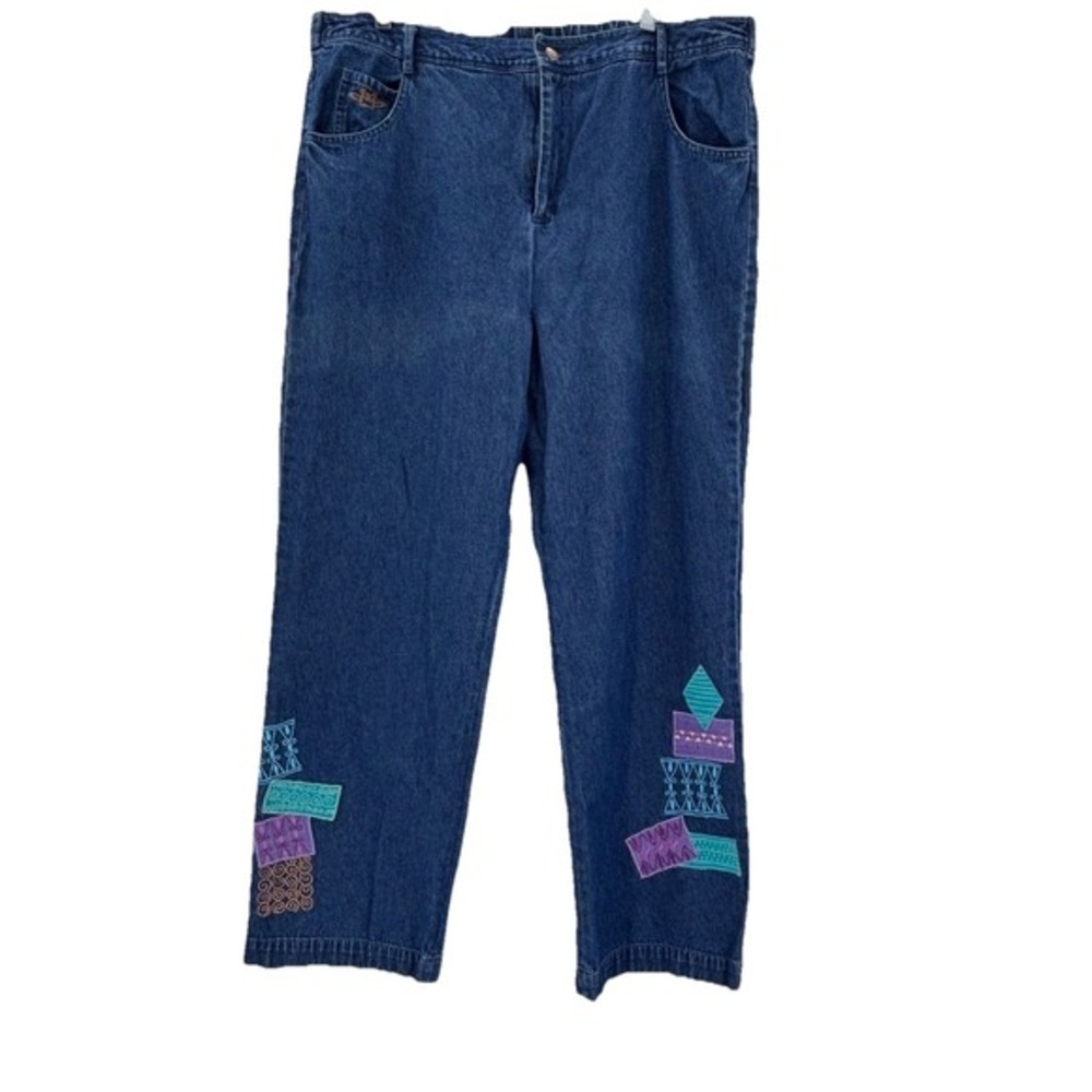 Vintage Anthony Jeans Womens 14 Embroidered Denim Pants 90s Boho Patchwork artsy